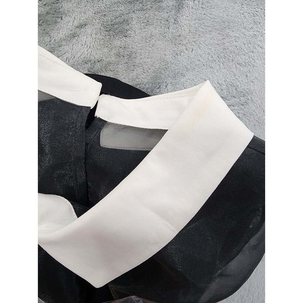 Betsey Johnson Sleeveless Collared Sheer‎ Midi Dress Size 10 Black White Party - Picture 2 of 10